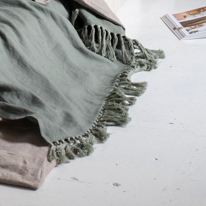 Linen Throw Blanket With Tassels Natural Fringe Throw Etsy