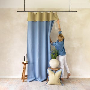 Linen curtains with valance, Linen curtains, Multicolored window curtain panels, Drop cloth curtain, Patchwork curtain, Color block drapes