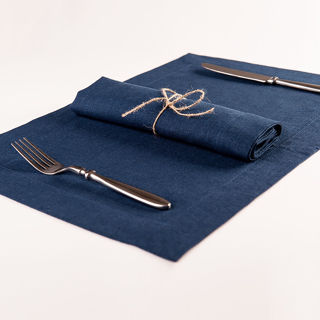 Indigo Table Napkins and Placemats, Dark Blue Linen Napkins and Linen