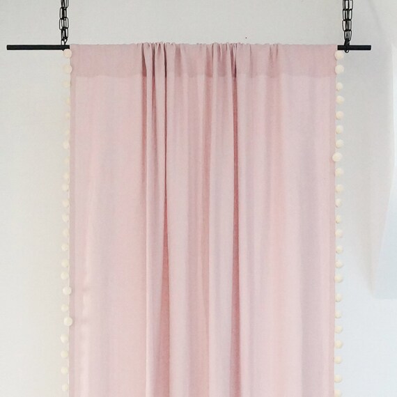 Pom Pom Curtain 15 Colors Linen Curtains With Pompoms Dusty Etsy