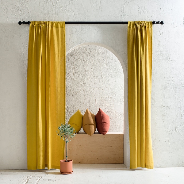 Linen curtains with rod pocket, Linen blackout curtains, Natural window curtain panels, Linen window treatments, 1 custom curtain panel