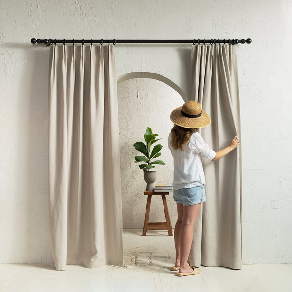 Rideaux en lin épais avec dessus à double pli, 3 couleurs naturelles, panneaux de rideaux de fenêtre en lin pour salon ou chambre