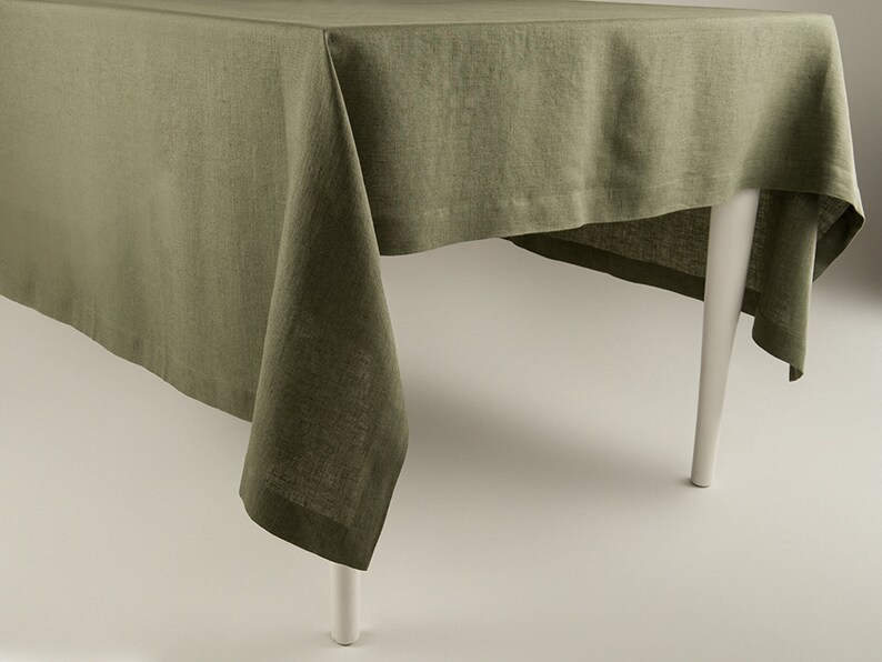 Linen tablecloth Moss green tablecloth Etsy