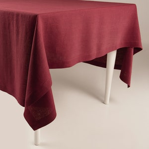 Natural linen tablecloth, Wine red tablecloth for dinning table, Custom table linens by Lovely Home Idea