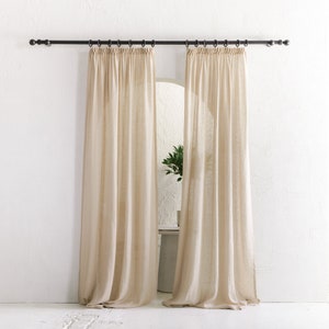 Linen window curtain panels, Sheer curtains for living room or bedroom, Lightweight natural linen drapes with pleated heading tape and hooks image 3