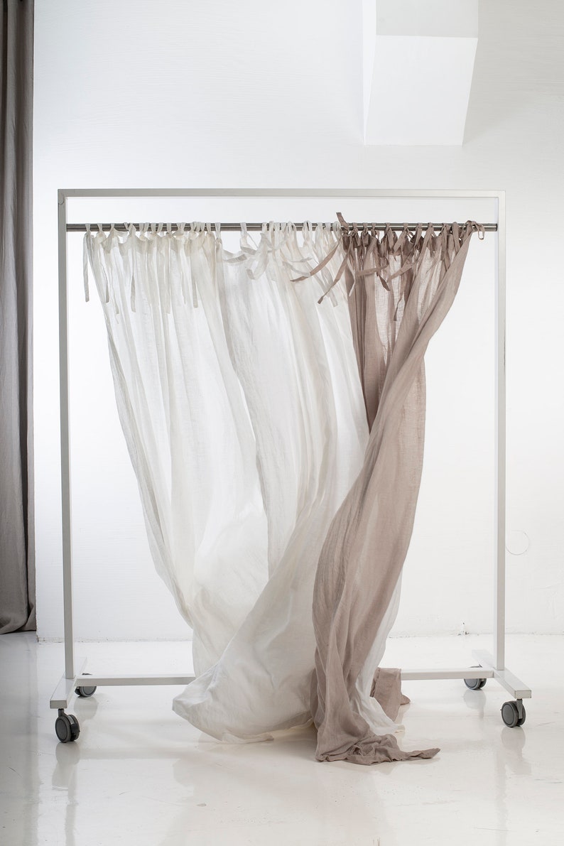 Sheer curtains with ties Off white linen drapes Tie top Etsy