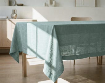 Mantel de lino color menta hielo, mantel azul apagado, mantelería de tamaño personalizado