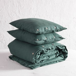 Linen bedding set Forest green, Linen duvet cover set with pillowcases, Double, Full, King, Queen duvet set