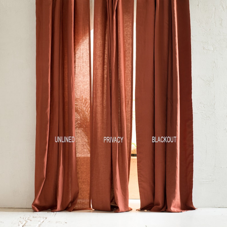 Handmade linen curtains with header, 1 curtain panel, Tight rod pocket window curtains, Blackout curtain panels, Linen window treatments image 9