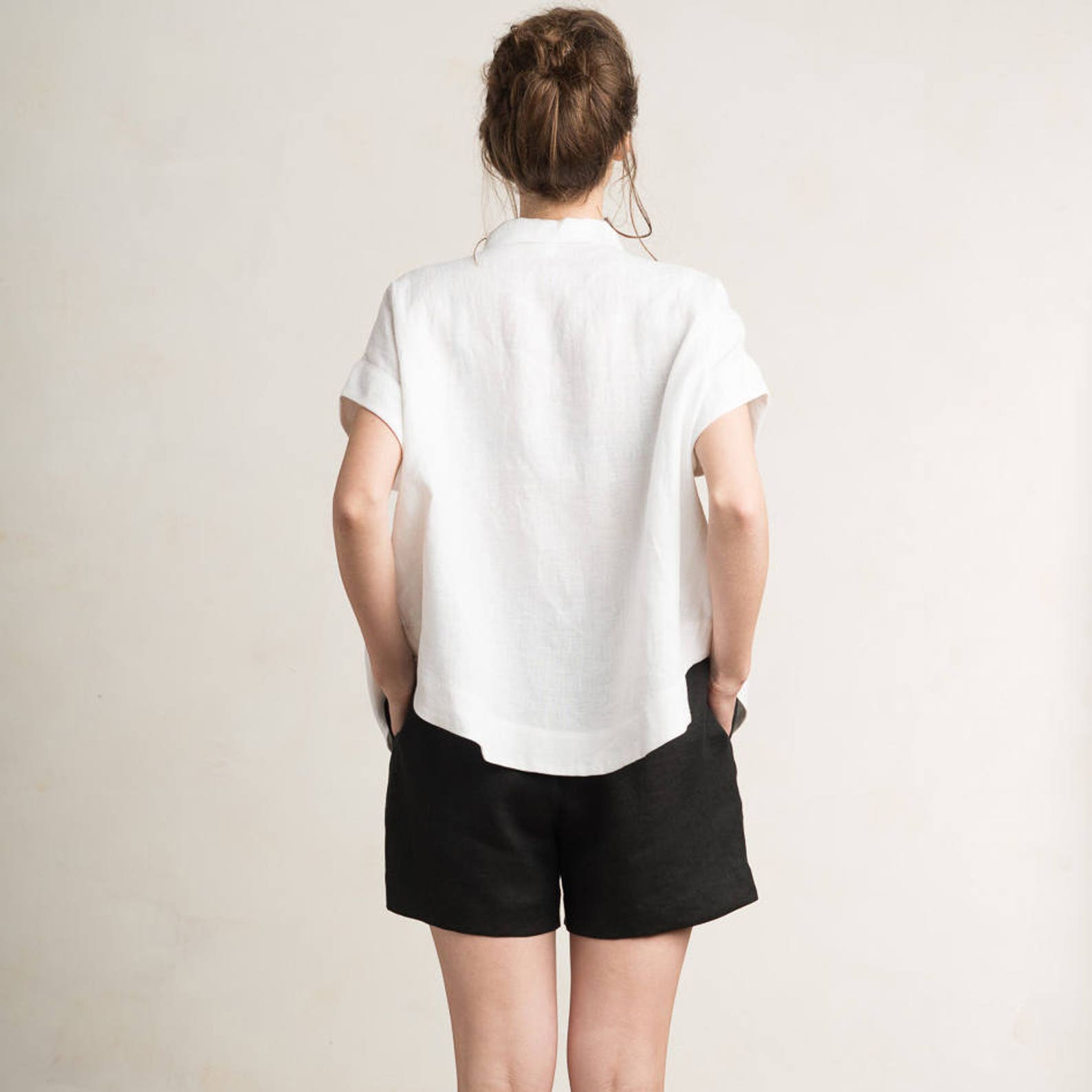 White Linen Shirt for Woman White Shirt With Black Buttons Etsy