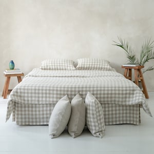 Linen bedding set Gingham, Linen duvet cover and pillow cases, Natural linen duvet cover set Queen, Twin, Full, Double, King image 4