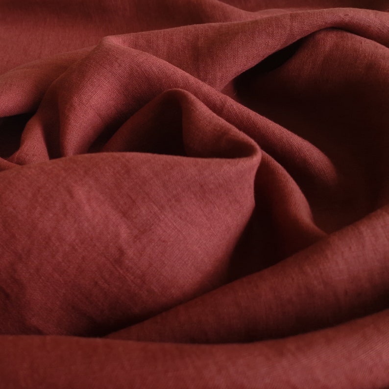 Linen fabric by the yard Wine red, Natural linen fabric for clothes, pants, dresses, blouses, window curtains, pillow covers, table linens image 2