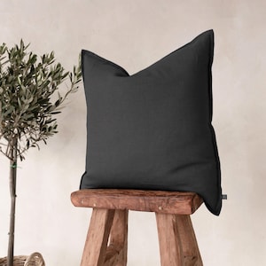 Black linen pillow cover, Black cushion cover, Lumbar or Square throw pillow covers, Linen throw pillow covers, Minimalistic Home Decor Gift