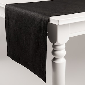 Black linen table runner, Long table runner, Custom table covers in various sizes, Black table linens