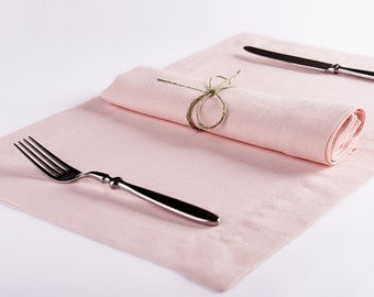 Linen napkin placemat set in various colors, Dusty rose linen table napkins, Light pink fabric placemats