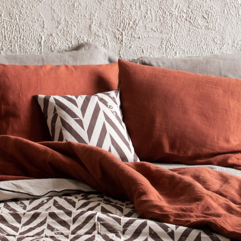Burnt Orange Linen Pillowcase Linen Pillowcases With Envelope Etsy