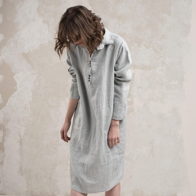 Casual linen dress women, Custom shirt dress with pockets, Natural women's clothing image 5