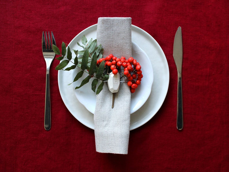Red linen tablecloth