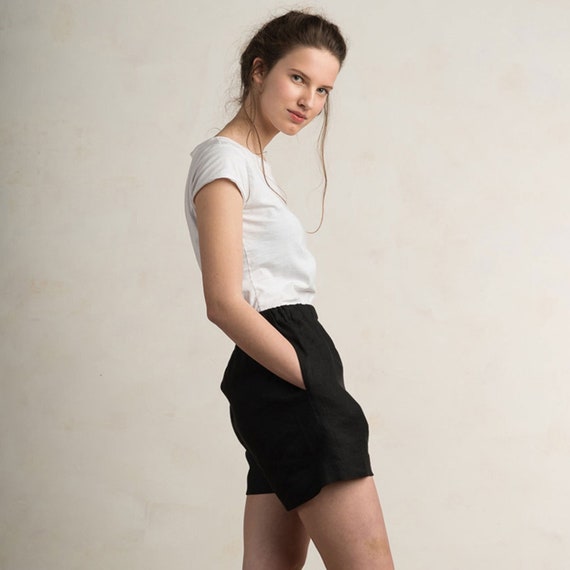 Black Linen Shorts Woman Handmade - Etsy