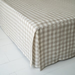 Linen bed skirt Gingham, Box pleat bed skirts, Natural gingham linen bedskirt Queen, Cal King, Full, Twin, Double, Single 画像 5