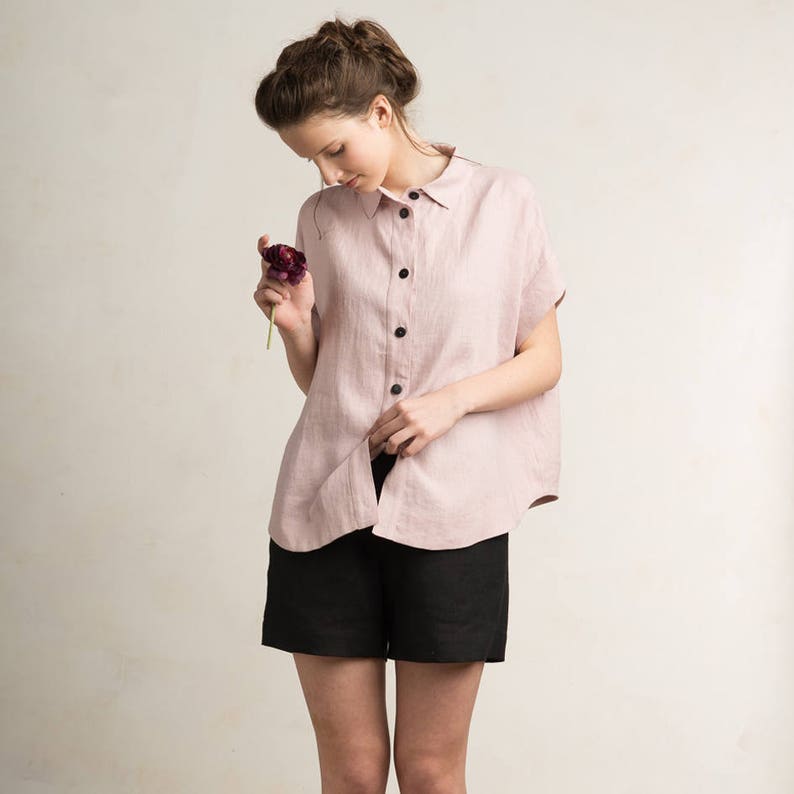Linen shirt for women, 30 colors, Dusty rose summer shirt, Natural linen clothes image 1
