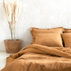 Linen sheet set, Natural bed sheets, Ochre linen bedding set Queen, King, Full, Twin, Double, Fitted sheet, Flat sheet, 2 pillow cases