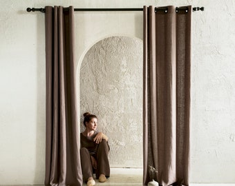 Grommet linen curtains, 30 colors, 1 panel, Linen blackout curtains, Privacy linen eyelet curtains