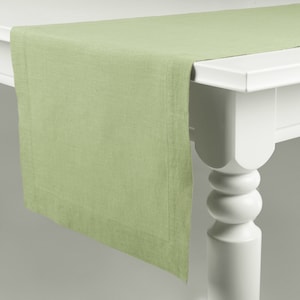 Linen table runner custom color, Pale olive linen table runner, Natural table linens by Lovely Home Idea image 1