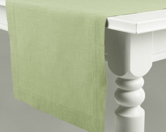 Linen table runner custom color, Pale olive linen table runner, Natural table linens by Lovely Home Idea