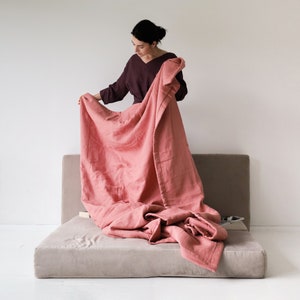 Linen quilt blanket bedspread, Natural linen cotton blankets, Linen wool blanket, Natural comforter coverlet, Linen blanket Queen King Throw image 6