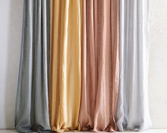 Rod pocket linen curtain, Sheer linen window curtains with rod pocket top, 8 colors, 1 curtain panel, Handmade linen gauze curtains