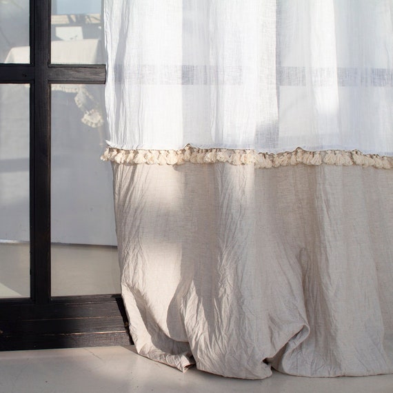 Tan Color Linen Drapes With Trim Tape, Heavy Linen Curtains 