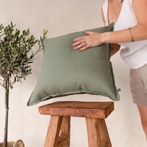 Linen pillow cover with flange and zipper, Natural throw pillows, Linen pillow covers, Accent sofa pillows, Decorative couch pillows