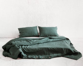 Linen duvet cover 30 colors, Forest green linen bedding, Dark green duvet cover in King, California King, Queen, Double, Twin or Custom size