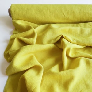 Chartreuse linen fabric by the yard, Yellow green linen fabric for clothes, table linens, pillow covers