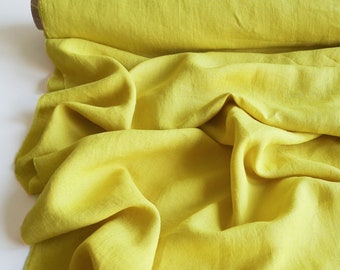 Chartreuse linen fabric by the yard, Yellow green linen fabric for clothes, table linens, pillow covers