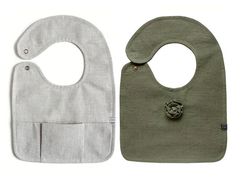 Linen baby bib set Baby bibs girl Handmade baby bibs Moss