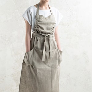 Natural linen apron in various colors, Long linen apron, Full aprons for women, Gift for cook and kitchen enthusiast image 6