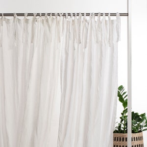Natural linen curtains, Tie top linen curtains, 1 panel, Handmade linen curtains with ties, Blackout curtain panel, Privacy curtains image 1