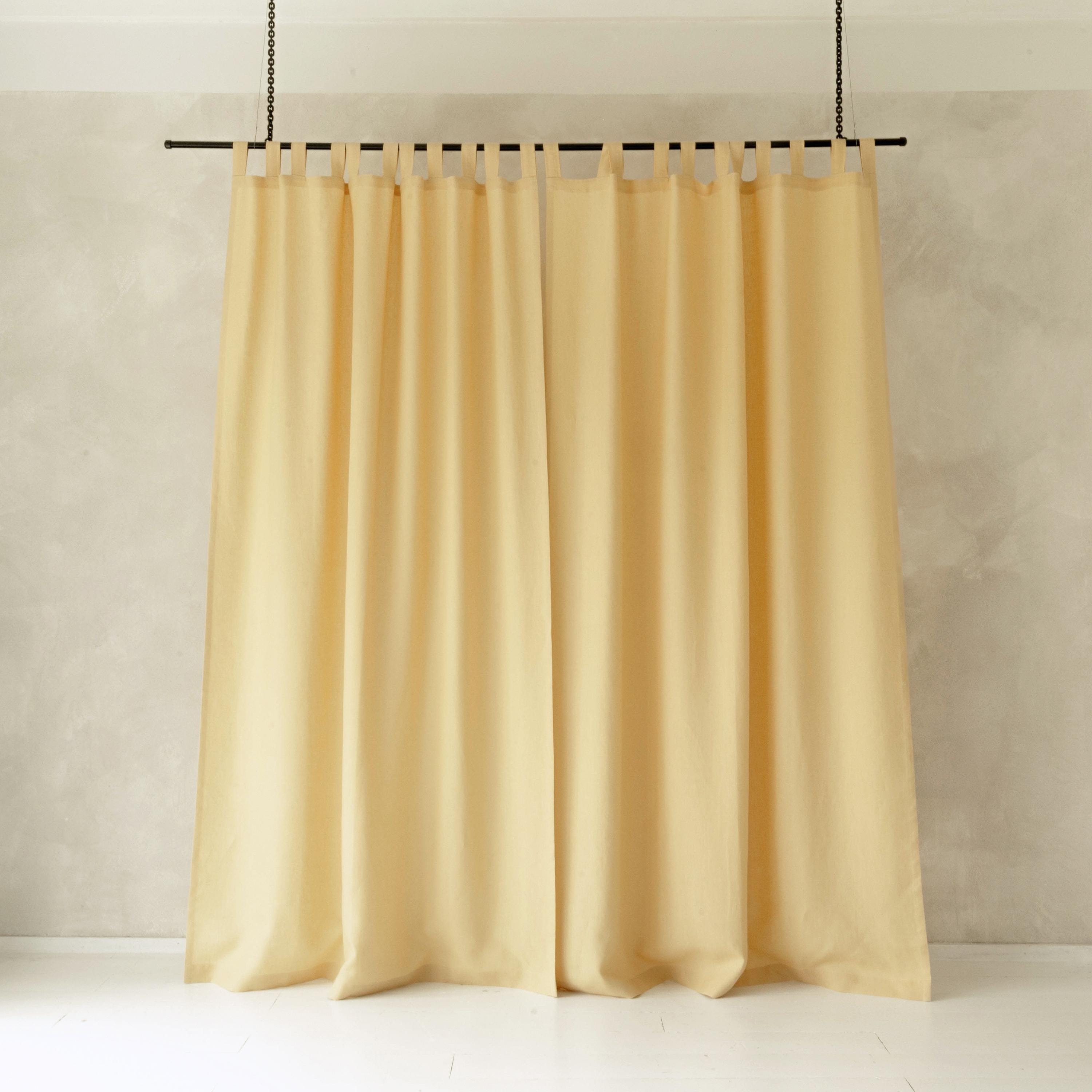Linen Tab Top Curtain Panels, Butter Yellow Linen Curtains With Tabs, 1