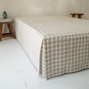 Linen bed skirt Gingham, Box pleat bed skirts, Natural gingham linen bedskirt Queen, Cal King, Full, Twin, Double, Single 画像 2