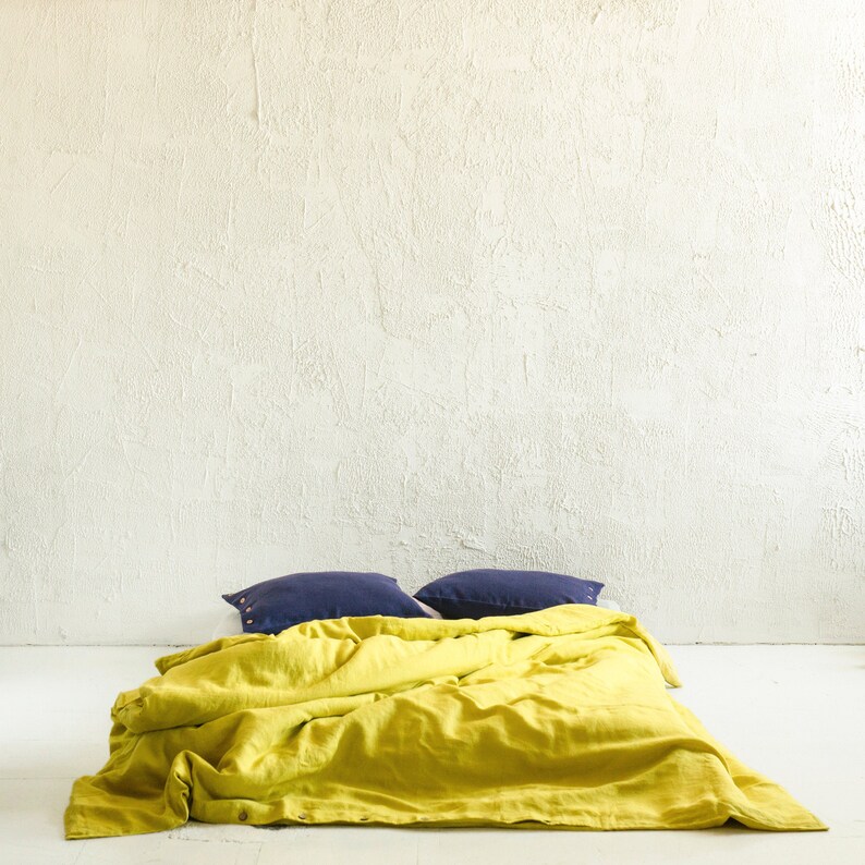 Chartreuse linen duvet cover Natural linen duvet covers image 0
