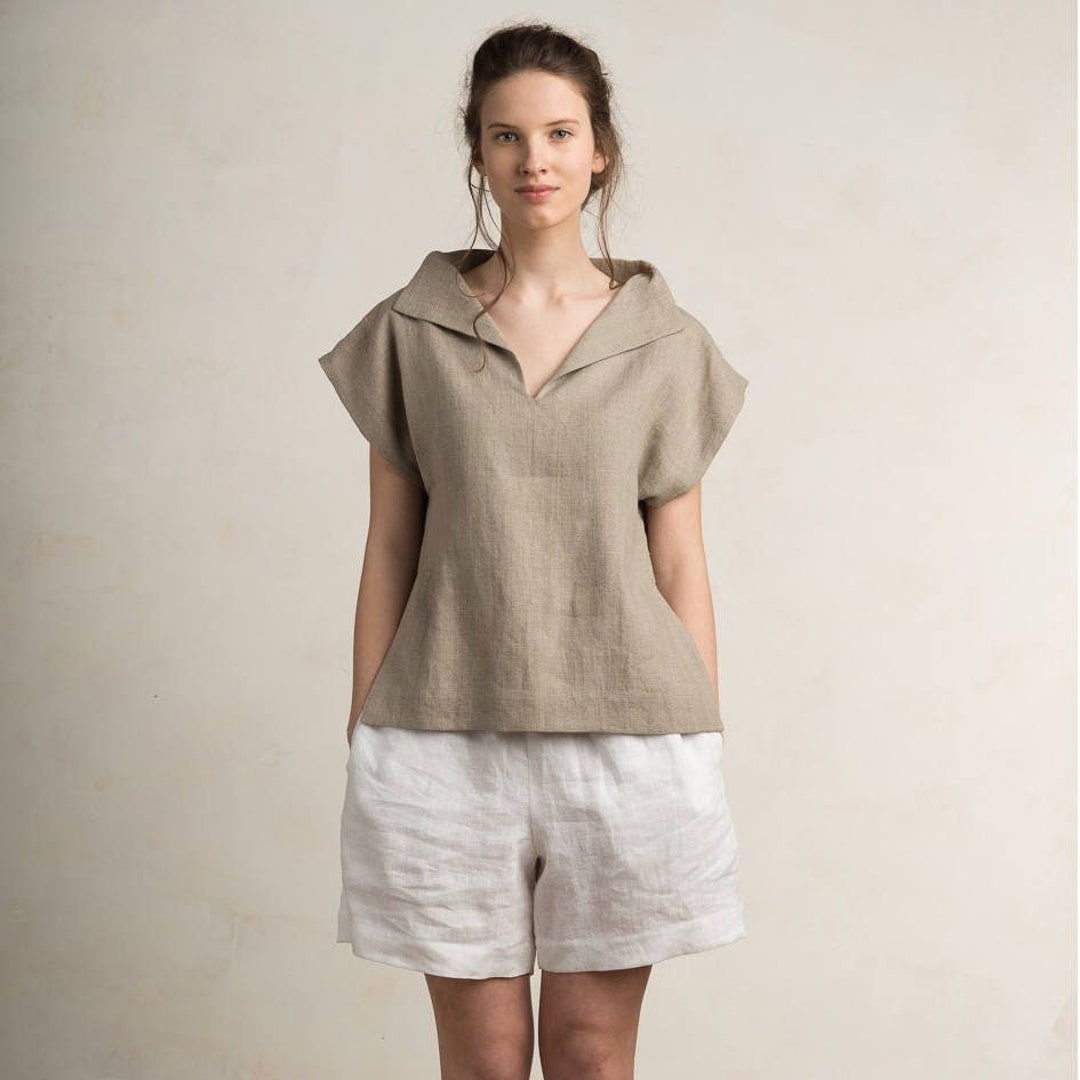  Linen Shirts for Women Short Sleeve, 100% European