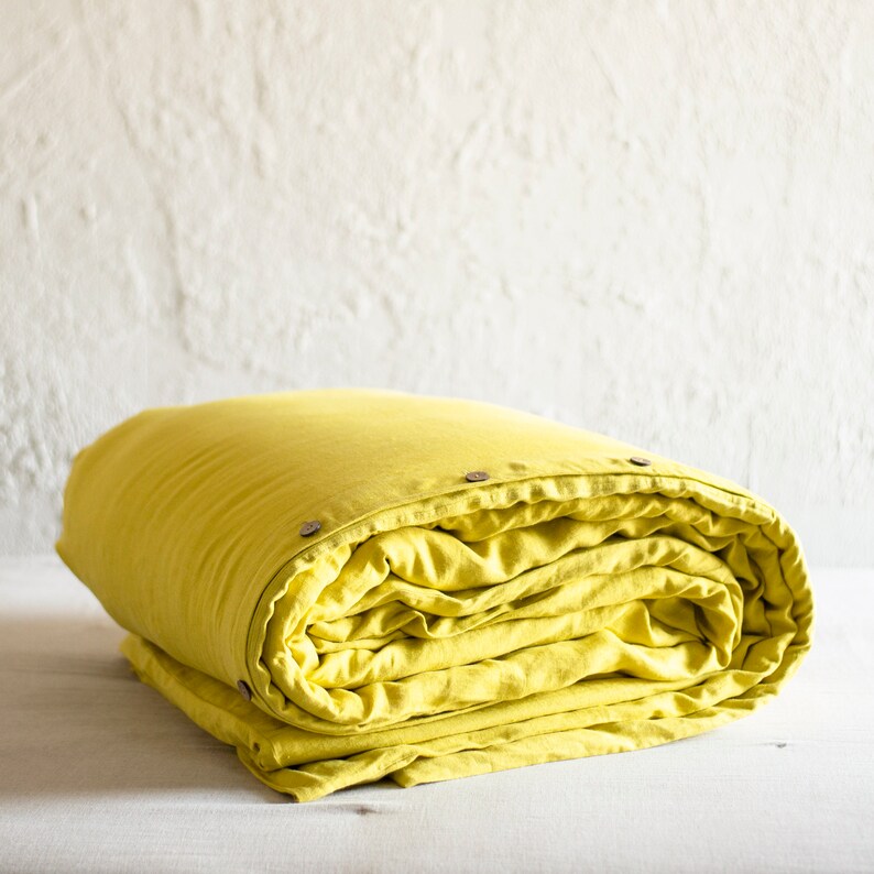 Chartreuse linen duvet cover Natural linen duvet covers image 5