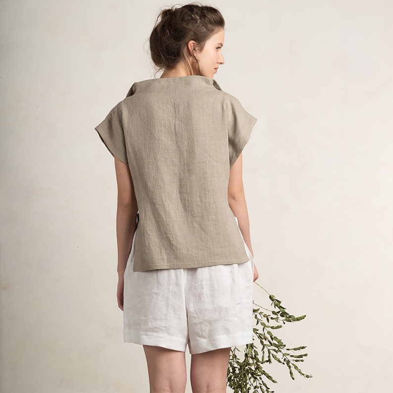 Linen blouse women, Linen women's clothing, Short sleeve linen shirt women, Linen womens tops, Flax grey linen clothes, Linen clothing women image 3