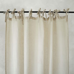 Sheer cafe curtain with ties, Linen tie top curtains for kitchen windows, Sheer linen valance, Airy linen cafe curtains and drapes