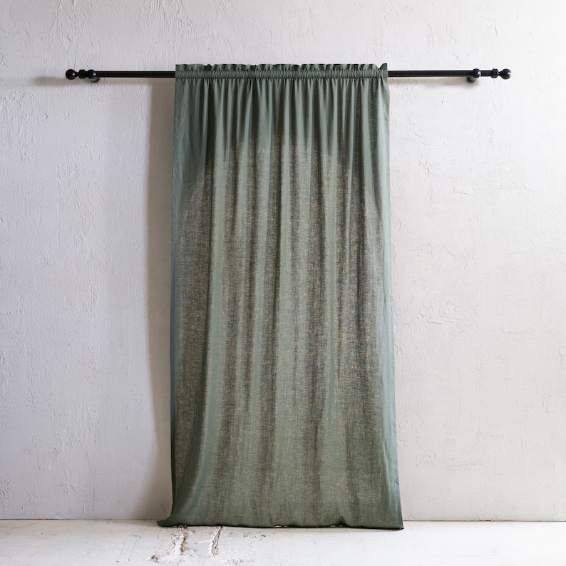 Handmade linen curtains with header, 1 curtain panel, Tight rod pocket window curtains, Blackout curtain panels, Linen window treatments image 4