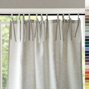 Cafe curtain panel, Linen cafe curtains with ties, Tie top curtains for small windows, Kitchen curtain panels, Linen sink skirt, Valance