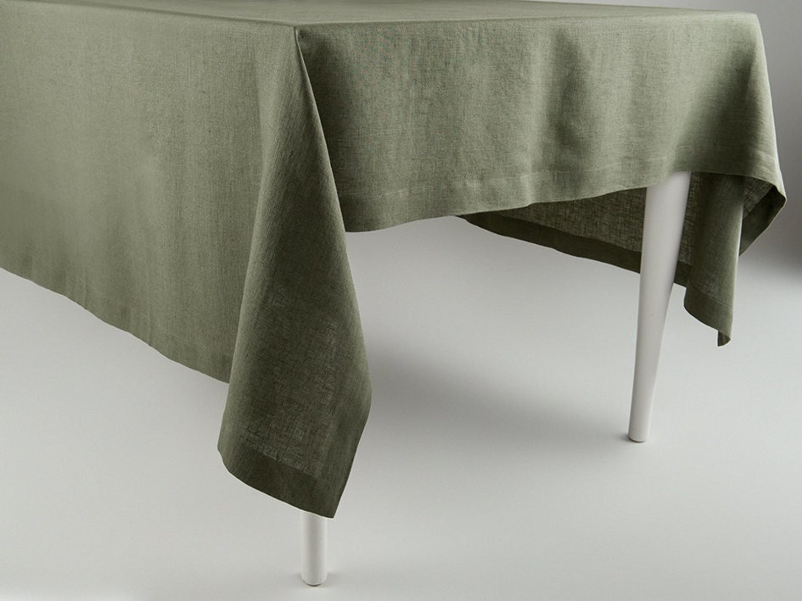 Linen Tablecloth Moss Green Tablecloth Natural Table Linens Etsy
