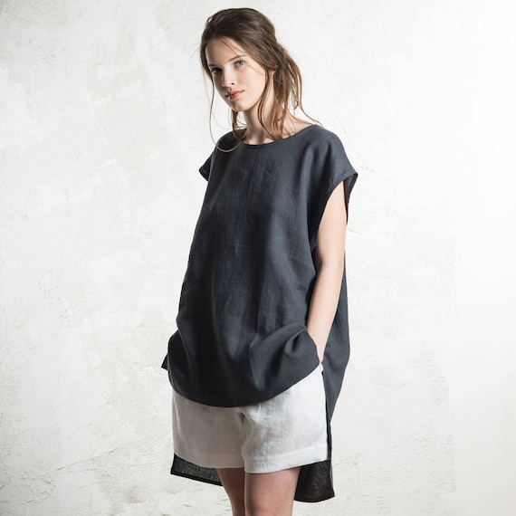 Charcoal linen top for women Linen tunic Linen tank top | Etsy